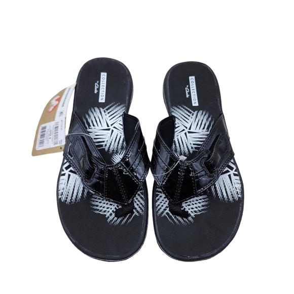 Clarks Women's Black Patent Brinkley Bree Flip-Flops Sandals - Picture 2 of 9